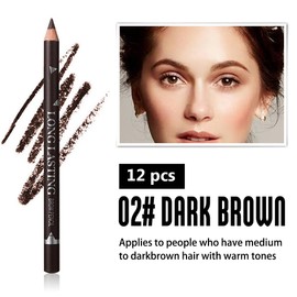 12Pcs brow pencil, wooden hard-core eyebrow pencils, eyebrow pencil dark brown, eyebrow and eyeliner pencils, waterproof and sweat-proof, beginner makeup eyebrow pencil, dark brown eyeliner pencils