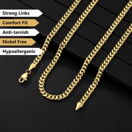 KRKC&CO Men's Necklace, 2/3/5/6/mm Stainless Steel Curb Chain with Diamond Cut, 14K Gold Plated Cuban Link Chain, Silver Chain, Gold Chain, Gift for Women, Girls, Men, Young [Length 46-66 cm],