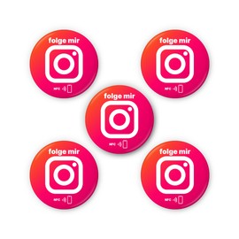 5 x Instagram NFC Stickers in German - "Folge Me" - Rewritable to Set Up Yourself - for Fast, Contactless Contact Exchange at the Festival or on the Go, New Followers in the Studio, Shop