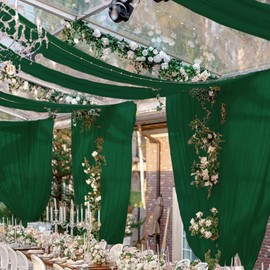 FUHSY Ceiling Drapes Emerald Green Wedding Arch Draping Fabric Chiffon Curtain Drapes 4 Panels 5x20FT Sheer Fabric for Draping Wedding Archway Tent Ceiling Drapes for Bed Canopy Ceiling Backdrop Decor