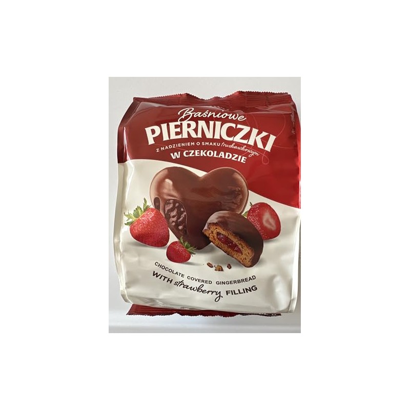 GINGERBREAD CHOCOLATE COVERED WITH STRAWBERRY FILLING PIERNICZKI Z NADZIENIEM TRUSKAWKOWYM