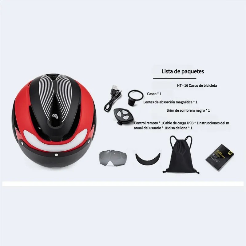 Casco De Bicicleta Con Luz Led Y Gafas Desmontables Adulto