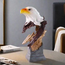 Eagle Head-shaped Resin Statue Hand-painted Animal Figurine Realistic Artistic Design Home Indoor Decor Art GiftColor: White, Size: One Size
