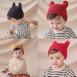 Autumn/Winter Korean Style Baby Beanie with Small Ears - Solid Knit Pullover Casual Hat 36-48cm/Wine 15ea