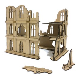 Pwork Wargames Urban Ruins 02 - Destroyed Cityscape for Miniatures in Scale 28 mm / 35 mm - Table Miniatures Wargame 3D Landscape - MDF 3 mm