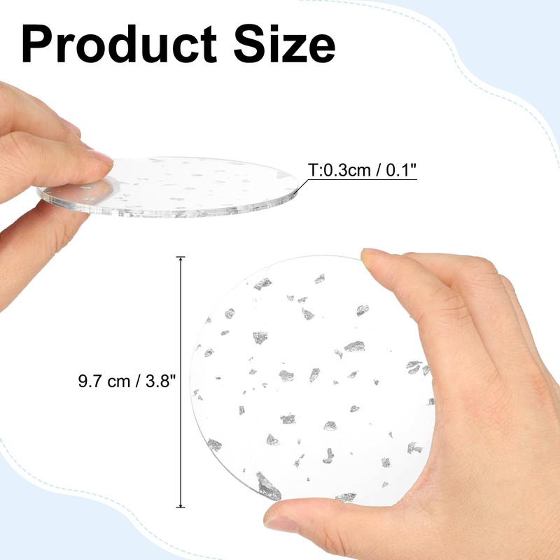 sourcing map 2pcs Silver Foil Acrylic Cup Coaster, Round Acrylic