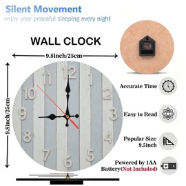 10-Inch Silent Wooden Wall Clock, Rustic Wall Clock Farmhouse Decor Home Clock Vintage Style ” Silent Non-Ticking Clock, Battery Operated (AA Batteries Not Included), Artistic Home Decor