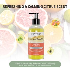 PHATOIL Body Oil with Juniper Berry, Grapefruit, Cypress, Grapefruit Body Oil for Dry Skin, Nails Care, Natural Moisturizer for Women, Men, 260ml, All Skin Types