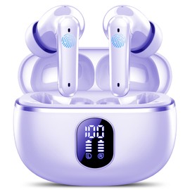 Ear Buds Wireless Earbuds, Headphones Wireless Bluetooth 5.3, In Ear with 4 ENC Noise Cancelling Mic, Earphones Bass Boost 85%, 50H Playtime,Earphones Dual LED Display, IP7 Waterproof, Grayish Purple