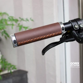 GORIX (GX-500-LXS) Bicycle Leather Grip Leather Grip Brown (GX-500-LXS) Antique Grip, Stylish, Classic Retro, Grip Replacement, Double Lock On, Screw Fixed, Cross Bike, Mini Velo Brown