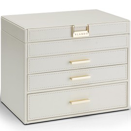 Vlando 4 Layer Large Jewelry Box - Jewelry Holder Organizer, Jewelry Box Organizer for Drawer Necklace Ring Bracelet and Watch, Birthday Gift for Loved Ones - Beige