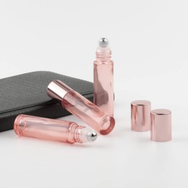 14 Pieces 10m Gold Essential Oil Roller Bottles Set with Stainless Steel Balls, Transparent/Pink