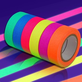 IVEOPPE Neon Tape 6 Pieces - 6 Colours Fluorescent Tape UV Fluorescent Gaffer Tape Neon for Party Decoration Art Craft Decorations (6)