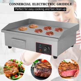 Topteng 22" Commercial Electric Griddle, Commercial Griddle Electric Flat Top Griddle Stainless Steel Countertop Griddle Grill 3000W with Drip Hole, 50-300℃ Griddle for Home Restaurants