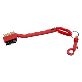 ProActive Sports Bungie Brush - Dual Bristle Metal/Nylon Golf Club Brush with Coil Cord Clip (Red)