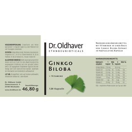Dr. Oldhaver Gingko Biloba + Vitamins (120 Capsules) - High-Quality Gingko Extract with Vitamin C, B1, B2, B6, B12, Folic Acid, For Better Blood Circulation and Concentration