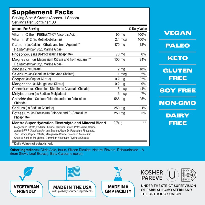 Zahler Mantra Game-Changing, Great-Tasting, Sugar-Free Hydration Supplement, Lemonade Flavor, 30