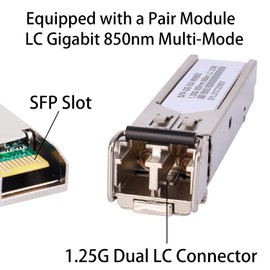 One Pair of 1.25G/s Gigabit Multi-Mode Fiber Optic Ethernet Media Converters + 2 Pieces SFP LC Dual Transceiver Module Included, 10/100/1000Base-Tx-SX SMF RJ45 to SFP Slot up to 550M