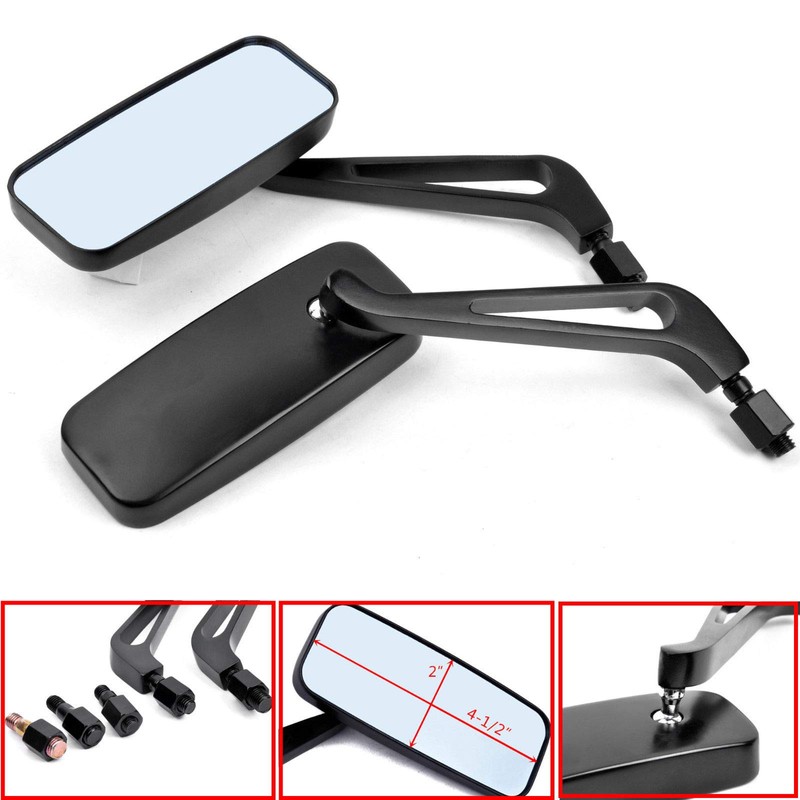 Motorcycle Black Rectangle Bobber Mirrors Blue Glass Rear View Mirrors