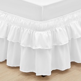 RIMELA Ruffle Bed Skirt White Full 14 Inch Drop, Elastic Wrap Around Bed Skirt Full Size, Easy to Install Dust Ruffle, Machine Washable Soft Fabric, Multi Ruffle Bedskirt