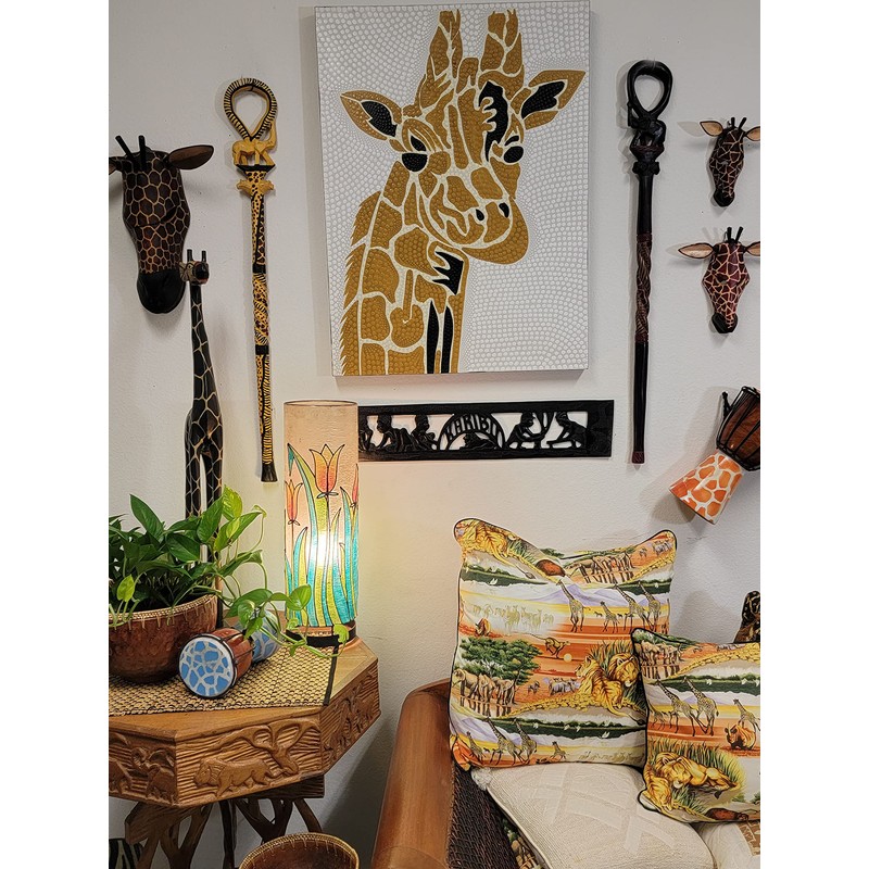 African Wood Decorative Walking Stick (Hand Made in Kenya) (Elephant/Lion