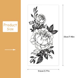Rumyve8 Black and White Flower Temporary Tattoos,3D Realistic Rose Peony Flower Fake Tattoos,Real and Duration Long Tattoos of Temporary Adults
