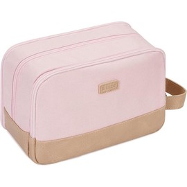 wandfpacks WANDF Travel Toiletry Bag for Men Hanging Dopp Kit Canvas Toiletry Organizer Water-resistant Vegan Leather Shaving Bag with Wet Pocket - Color: Pink