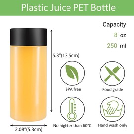 ZMCYN 8ounce/250ml Clear PET Plastic Juice Bottles with Black Lids, Reusable Sensory Bottles Empty Smoothie Juice Bottles for Juice, Milk, Beverage(16 Pack)