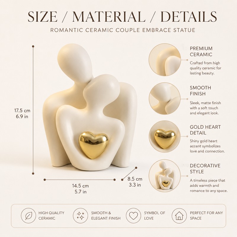 1pc Romantic Couple Statue for Home Decor – Ceramic Embrace