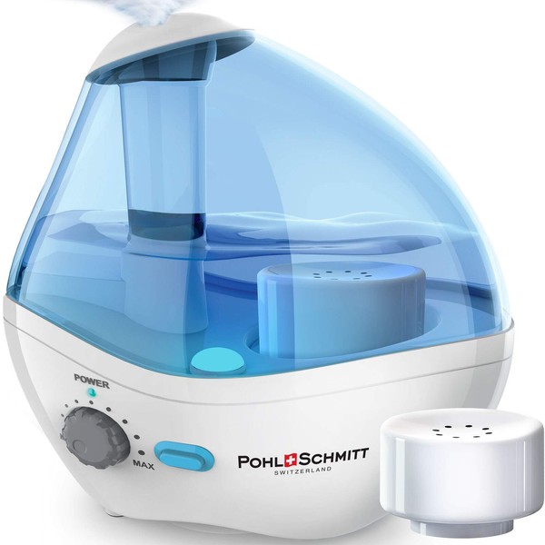 Pohl+Schmitt Ultrasonic Humidifier for Bedrooms, Whisper-Quiet Operation with Nightlight and Auto-Shut Off, Adjustable Mist, 16 hours Operating Time & Filter Included