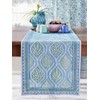 Saffron Marigold Blue Table Runner - 18x120 inches, Hand Block