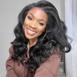Atsimon Kinky Straight and Body Wave Wig Glueless Pre Plucked Bleached Knots Lace Front Wig Melted Hairline Ready to Wear Closure Wig 5x5 HD Lace Closure Human Hair for Women 180% Density (20inches)