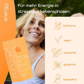 rund.um energy - 300mg pro Tagesdosis Cordyceps Vitalpilz - mit Ginseng & Grüntee - B Vitamine B2, B6 & B12 zur Unterstützung von Energiestoffwechsel, Konzentration & Fokus - vegan - 60 Kapseln