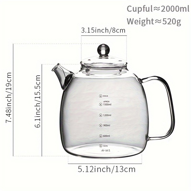 Glass kettle, high borosilicate glass kettle with scale markings, a
