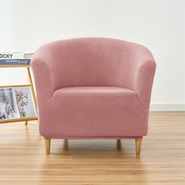 PENDEJATO Stretch Tub Chair Covers, 1-Piece Club Chair Slipcover Soft Jacquard Barrel Chair Cover Armchair Slipcovers Furniture Protector for Living Room (Pink)