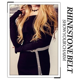 YUNAI Crystal Belt Chain Women Rhinestone Metal Sparkle Diamond Waist Body Link Belt for Dress Outfit Party Dress, Gold