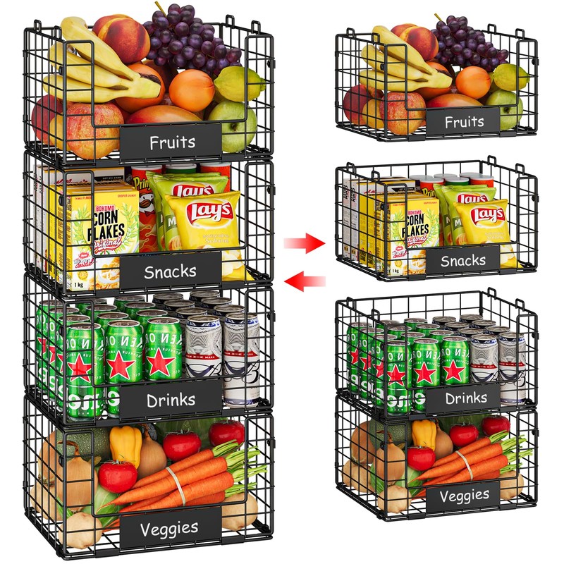JKsmart Pantry Organizers and Storage, 4 Pack XL Stackable Wire