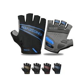 KINGSEVEN Bike Cycling Gloves Breathable Lycra Fabric Shock-Absorbing MTB Half Finger Gloves For Men And Women G751 (G751-Blue-M)