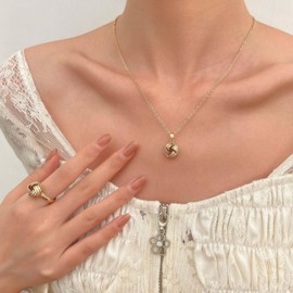 Wendalern Twisted Rope Knot Jewelry Set Love Knot Stud Earrings Cute Knotted Pendant Necklace Chain Adjustable Infinity Twisted Band Ring Wedding Bridal Jewelry Set for Women Girls