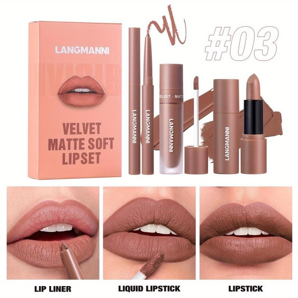 3PCS lipstick set lipstick lip gloss lip liner pink red