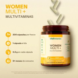 VITAL BOTANICS - Suplemento Alimenticio - Multivitamínico para Mujer - Colágeno Hidrolizado, Ácido Fólico, Biotina, Magnesio, Zinc - 200 Cápsulas 500 