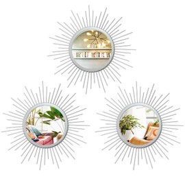 Cityelf 3 Set Sunburst Mirrors for Wall Decorative Metal Mirrors Small Mirror Sets Decor Hanging Mirror Wall Sculpture for Bedroom Living Room Entryway