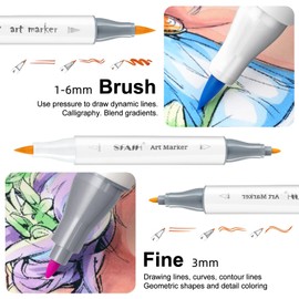 SFAIH Alcohol Markers Brush Tip & Fine Tip - 49 Colors Double Tipped Art Markers for Adult Coloring Books Illustration, Gifts for Artist Adult - Refillable Alcohol-based Ink