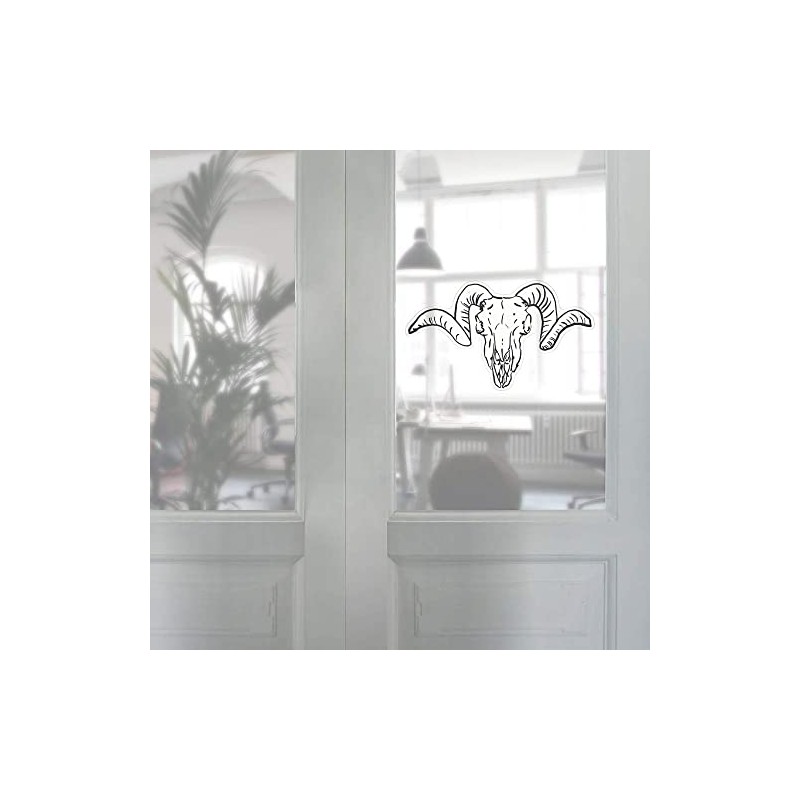 Large 460mm 'Ram Skull' Clear Static Window Cling Sticker/Decal (Black)