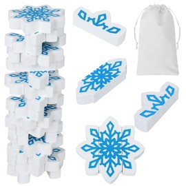 VWAERR Christmas Wooden Blocks Stacking Game, 45 PCS Tumbling Tower and Balance Game, Winter Stacking Board Toy with Storage Bag for Family & Party Fun Decor, Snowflake