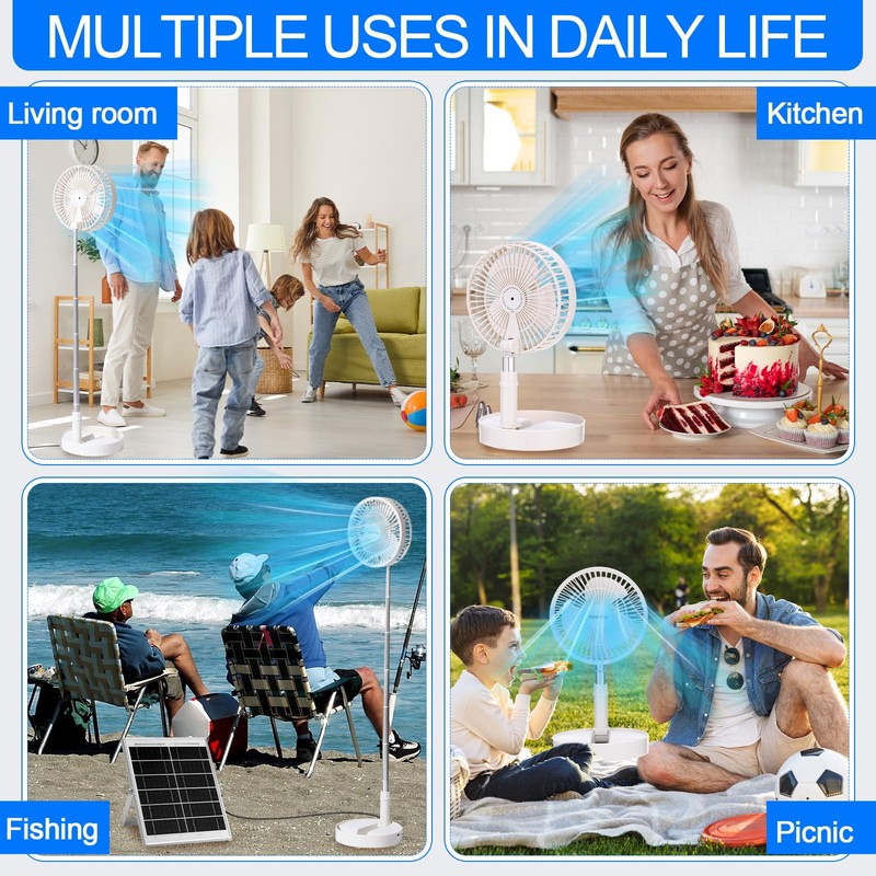 Aurelema Solar Battery-operated Portable Standing Fan with Solar Panel, 8"
