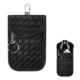 Car Key Signal Blocker Pouch 1 Piece Keyless Car Key Signal Blocker Pouch High Quality Pu Leather Faraday Woven Multifunctional Key Pouches Signal Blocker Suitable for Car Protection Key Bag (Black)