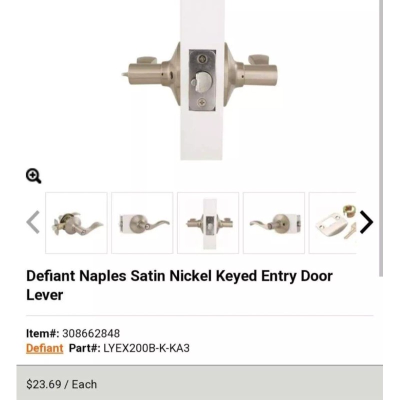 Defiant Defiant Naples Satin Nickel Keyed Entry Door Lever