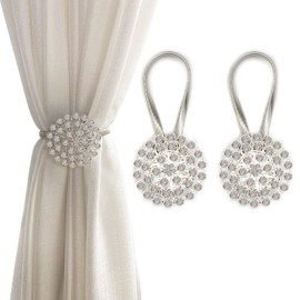 Magnetic Curtain Holdbacks Sparkling Crystal Flowers Curtain Holdbacks Clips with High Elastic Spring Wire for Home Office Decoration 2 Pack (Colorful)