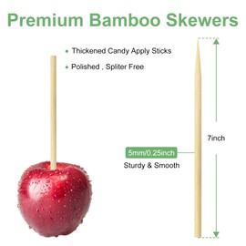 7 Inch Bamboo Candy Apple Skewer Sticks, 5mm Thick Cotton Rock Candy Caramel Lollipop Sticks, Semi Pointed Natural Wooden BBQ Barbecue Skewer for Corn Dog 50 PCS